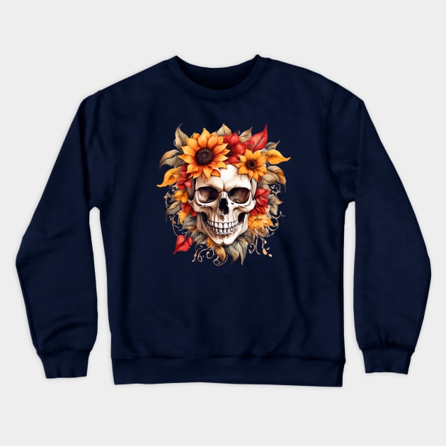 Skull & Sunflower Fusion in Red and Yellow Crewneck Sweatshirt by HaMa-Cr0w